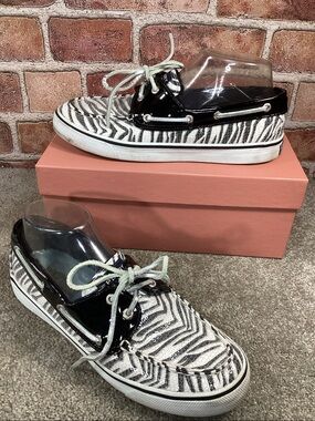 Sperrys Womens zebra print sequin bling boat shoes size 8